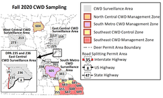map of where CWD surveillance is taking place this year from mndnr.gov/cwd 