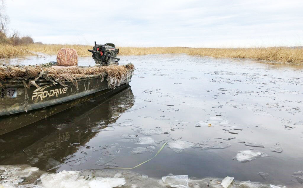 waterfowl boat on thin ice