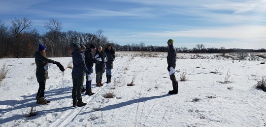 Group in a snowy field.