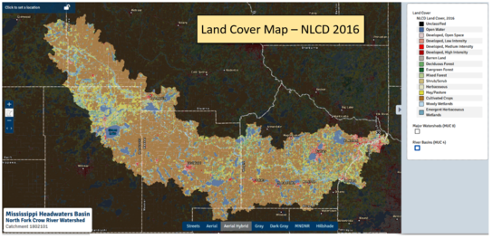Land Cover map from 2016 data, North Fork Crow Watershed