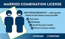 graphic with married combination license, full name, birthdate, social security number, driver's license number, and DNR logo
