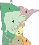 Minnesota map showing the location of the 6 provinces