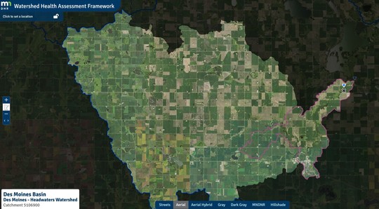 aerial photo shows watershed area upstream of selected stream gage
