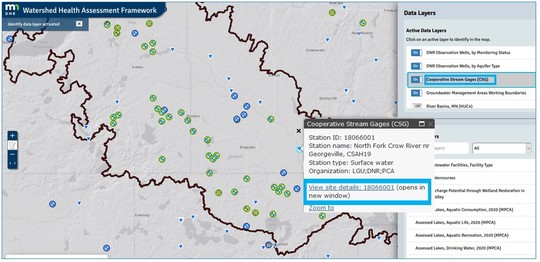 Stream gages and observation wells for North Fork Crow River