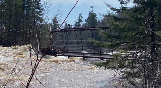 Damaged High Falls bridge at Tettegouche State Park