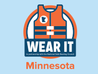 Illustration of orange lifejacket with text that reads "wear it."