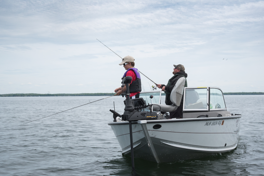 two anglers on a boat fishing on Mille Lacs Lake