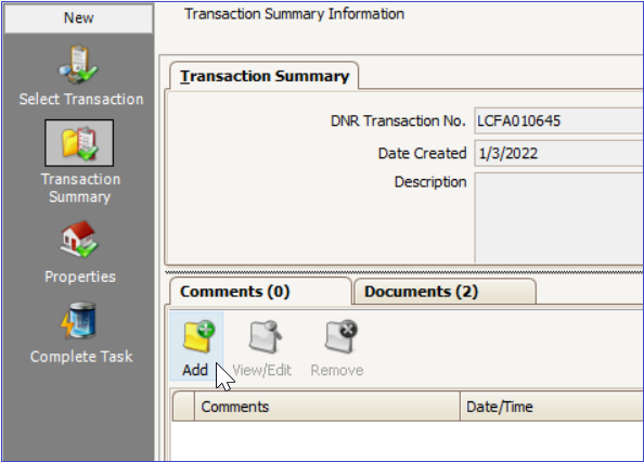 Screenshot showing the Add comment button in LRS
