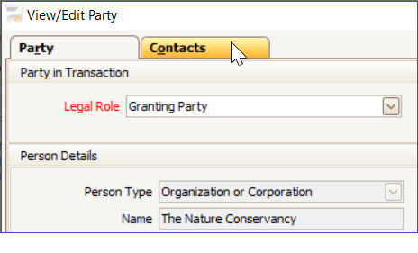 Screenshot of the Contacts button in LRS