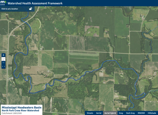North Fork Crow River meandering in an aerial image of the landscape