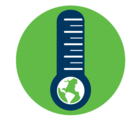 Climate change icon - thermometer with globe at bottom