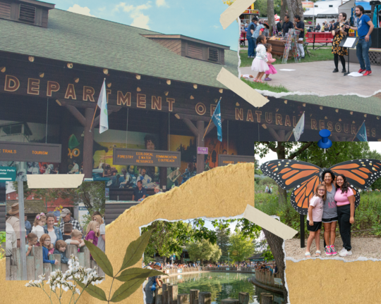 A photo collage of the DNR building and grounds at the Minnesota State Fair
