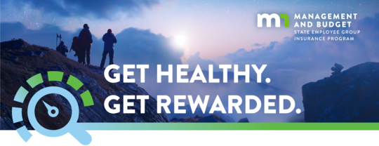 A graphic that says "get healthy, get rewarded"