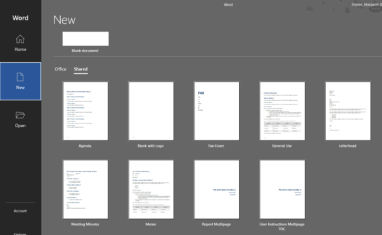 A screenshot of the DNR templates in Word