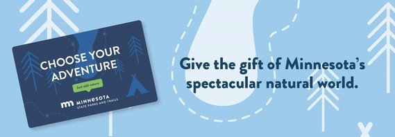 Text reads: "Give the gift of Minnesota's spectacular natural world." There's an image of a Minnesota State Parks and Trails gift card.