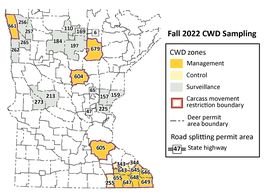 map showing DPAs with CWD and carcass movement restriction boundaries