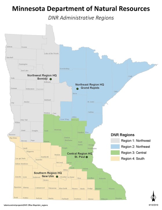 A map of the DNR administrative regions