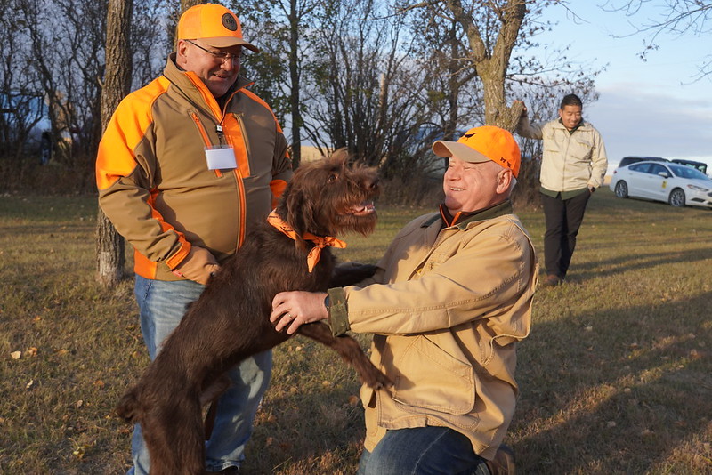 Bob Meier, his dog and Gov. Tim Walz at the pheasant hunting opener