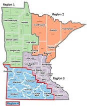 Minnesota map showing region 4 in southwest portion of state