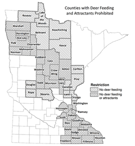 Map of Minnesota deer feeding and attractant ban areas