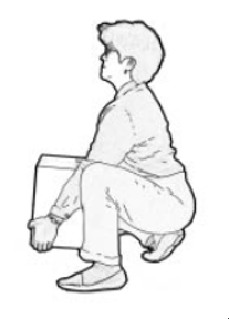 Person with correct posture for lifting a box.