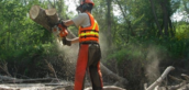 Person using a chainsaw
