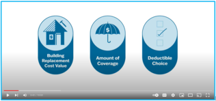 FEMA video showing Building Replacement Cost Value, Amount of Coverage and Deductible Choice topics