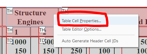 Screen shot of table cell properties selection highlighted. Top option after right clicking on the cell.