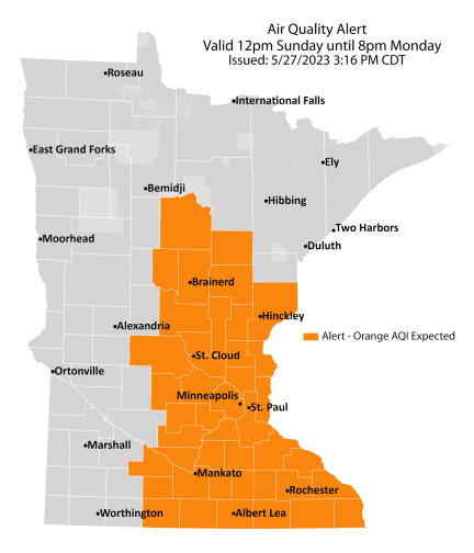 Air Quality alert area in Minnesota