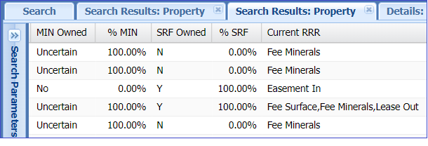 Screenshot of interest columns in web access