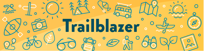 Icons representing different summer outdoor recreation. Text in the center reads "Trailblazer."