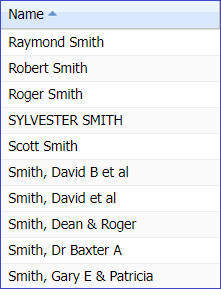 Partial results searching for *smith*.