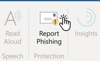 A screenshot showing the Outlook "report phishing" button