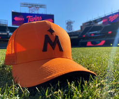 Twins orange hat on the grass