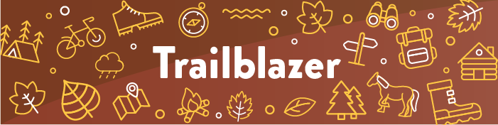 Icons representing different fall outdoor recreation. Text in the center reads "Trailblazer."