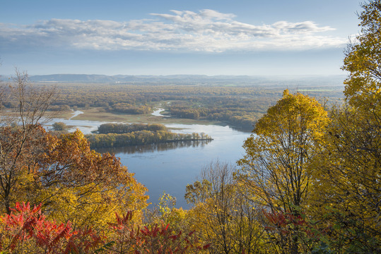 View of fall colors and river from a bluff.