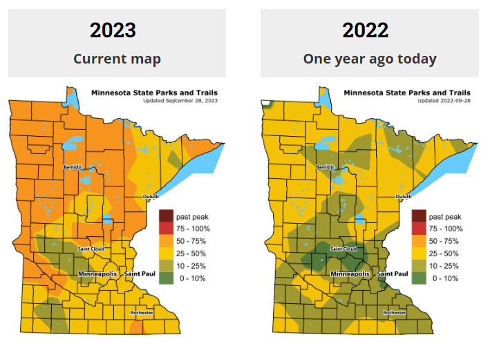 Comparison fall colors map 9.28.23