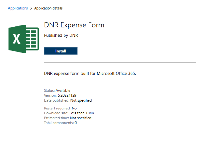 A screenshot of the Software Center showing the DNR Expense Form