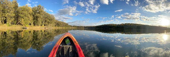 Kayak fishing on Mountain Lake in Glacial Lakes State Park