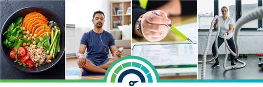 A well-being banner depicting healthy food and activities