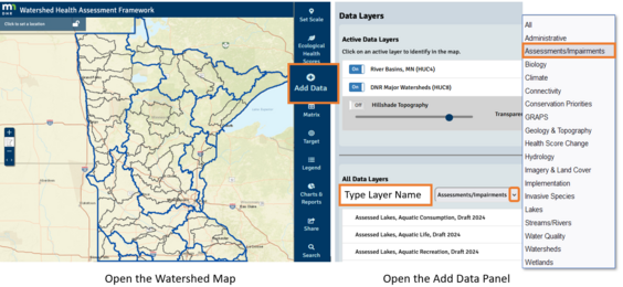 Watershed Map with Add Data panel open