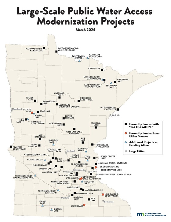 A map showing where the large-scale public water access modernization projects will happen