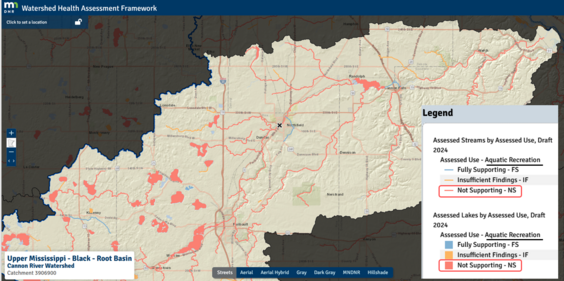 water bodies not supporting aquatic recreation