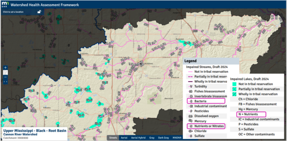 impaired streams and lakes near Northfield Minnesota