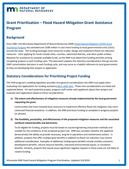 Page 1 of Flood Hazard Mitigation guidance