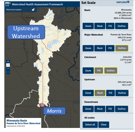 WHAF map of upstream area for Morris Minnesota