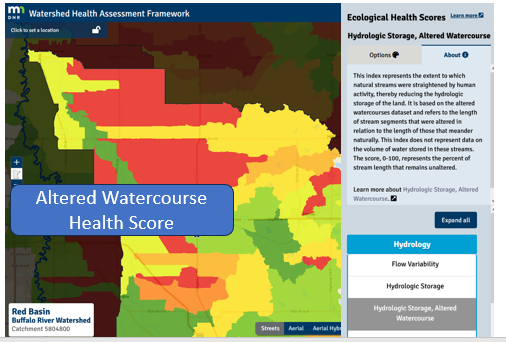 Altered watercourse health score for the Buffalo River Watershed