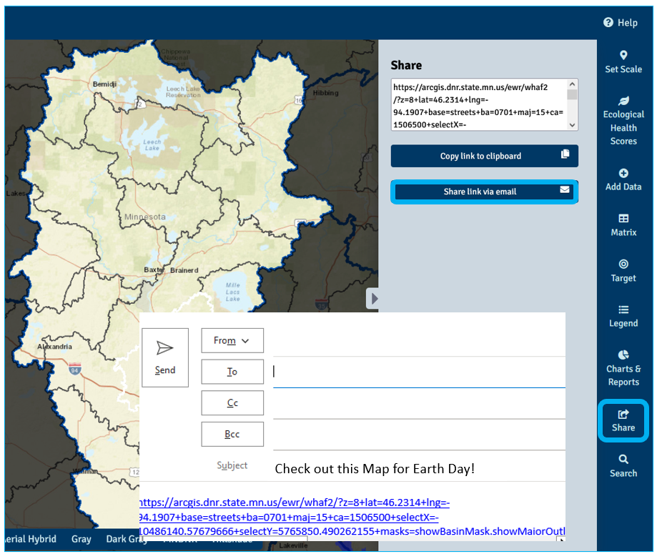 Use Share button to email a map link