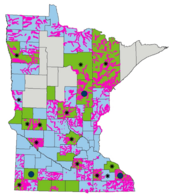 MN counties with colors indicating paper, digital or no FEMA map