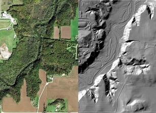 image showing aerial on left and bare ground on right